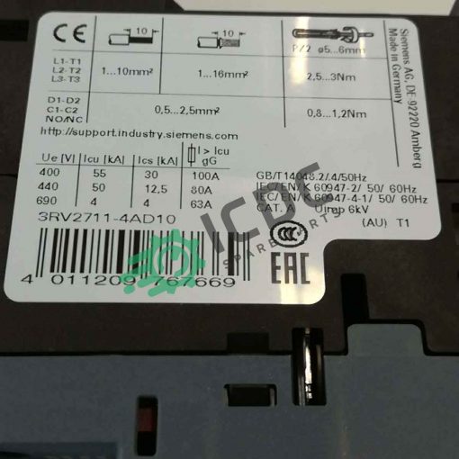 SIEMENS 3RV27 11 4AD10 ICDC 001093 2