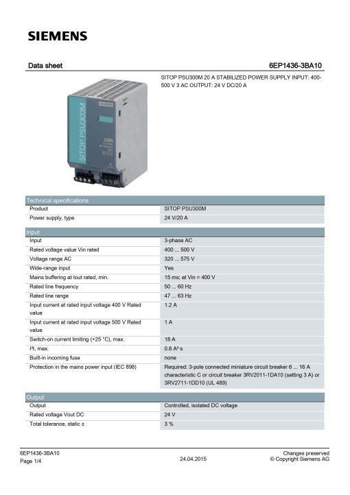 SIEMENS - 6EP1436-3BA10 - SITOP Power Supply - Image 4