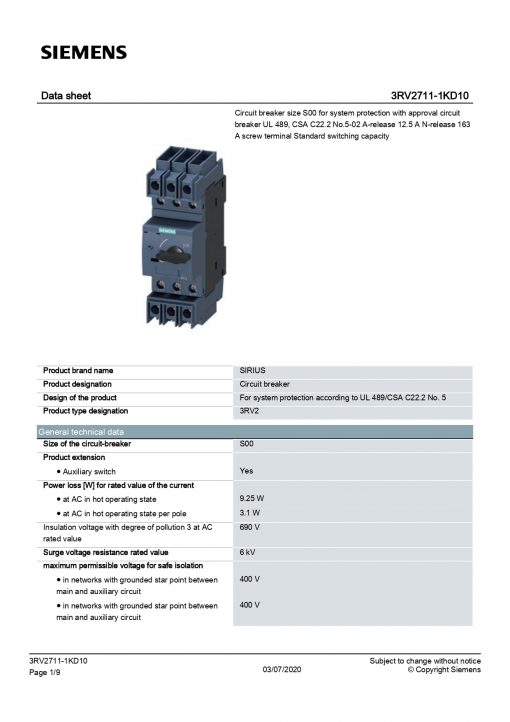 SIEMENS - 3RV2711-1KD10 - Switch - Image 5